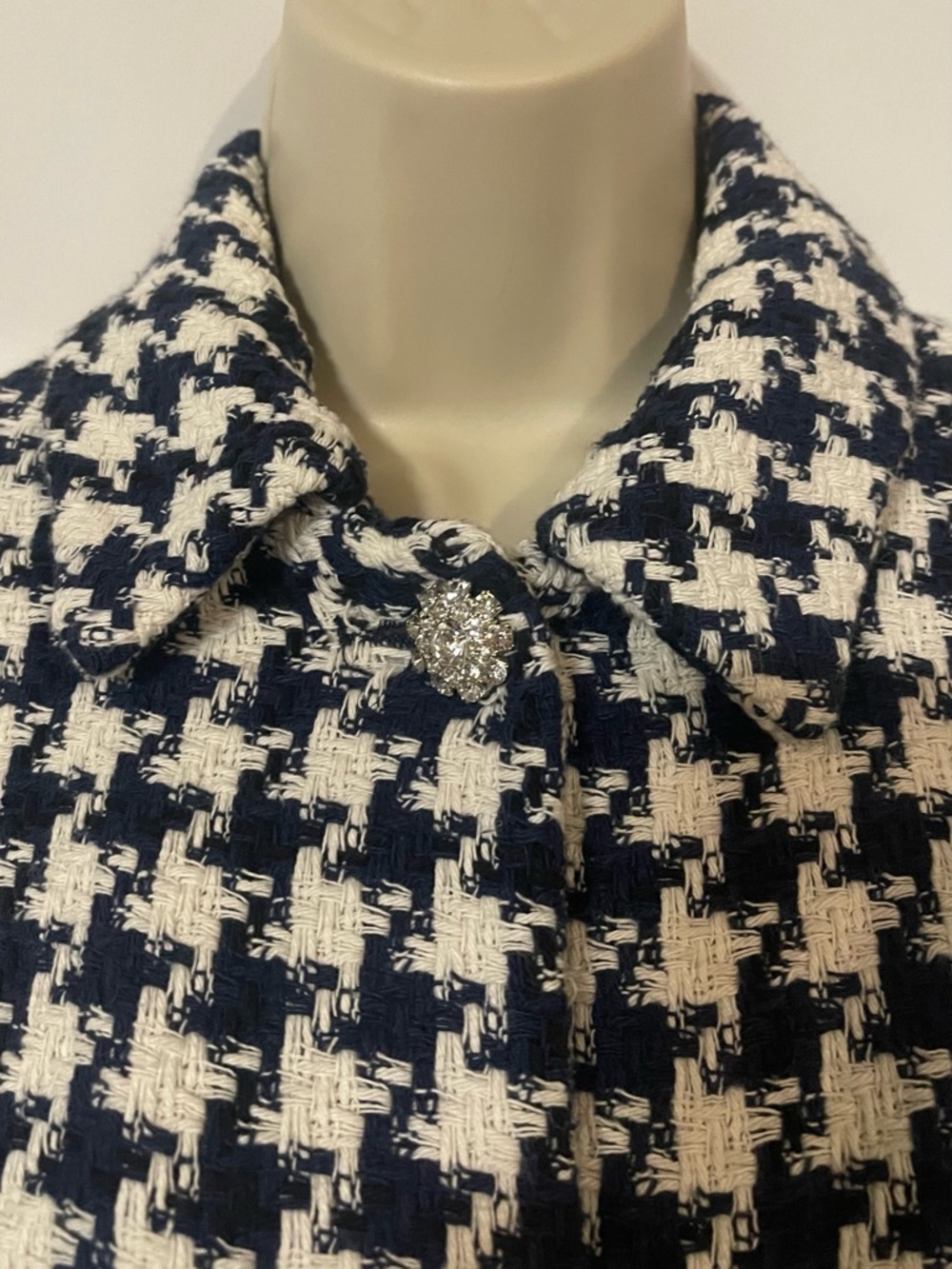 ZARA Houndstooth White/Blue Cropped Jewel Button Jacket\Blazer - Picture 5 of 9